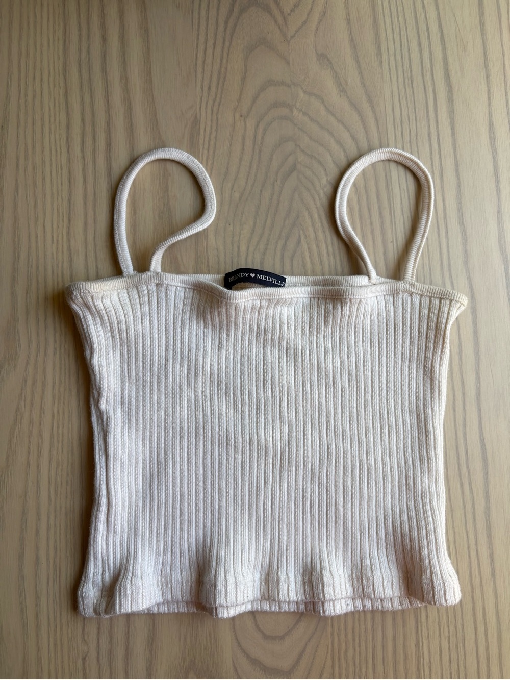 Brandy Melville Cream Ribbed Spaghetti Strap Tank